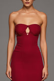 Strapless vermelho cortado sereia vestido formal