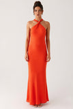 Halter Orange Backless Bainha Vestido Formal