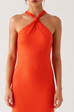 Halter Orange Backless Bainha Vestido Formal