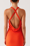 Halter Orange Backless Bainha Vestido Formal