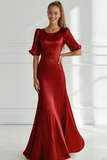 Champagne Sereia Cetim Vestido Formal Longo com Mangas Curtas
