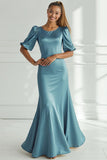 Champagne Sereia Cetim Vestido Formal Longo com Mangas Curtas