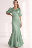 Champagne Sereia Cetim Vestido Formal Longo com Mangas Curtas