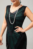 Preto Verde Lantejoulas Fringe V Neck 1920s Vestido com 5-Piece Acessórios set