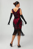 Vestido de lantejoulas pretas pretas da década de 1920 com conjunto de acessórios de 5 peças