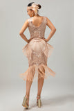Champagne Fringed Sequins 1920s Vestido com Conjunto de Acessórios de 5 Peças