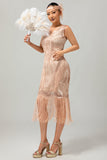 Champagne Fringed Sequins 1920s Vestido com Conjunto de Acessórios de 5 Peças