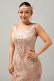 Champagne Fringed Sequins 1920s Vestido com Conjunto de Acessórios de 5 Peças