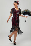 Borgonha Tight Fringed 1920s vestido com lantejoulas