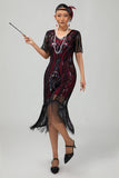 Borgonha Tight Fringed 1920s vestido com lantejoulas