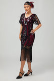 Flapper Borgonha Sequin Bodycon Fringed 1920s Vestido