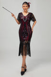 Flapper Borgonha Sequin Bodycon Fringed 1920s Vestido