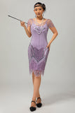 Preto prata Gatsby Sequins vestido curto dos anos 1920 com franjas
