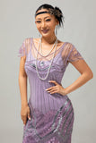 Vestido roxo Fringe Fringe 1920s com conjunto de acessórios de 5 peças