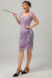 Vestido roxo Fringe Fringe 1920s com conjunto de acessórios de 5 peças
