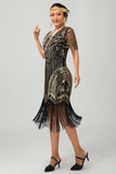 Sparkly preto vermelho bodycon franja vestido curto dos anos 1920 com franjas