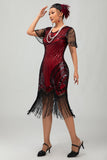 Preto Vermelho Franjas Sequins 1920s Vestido com Acessórios set