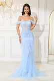 Off The Shoulder Light Sereia Corset Vestido de Noite Longo
