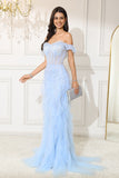 Off The Shoulder Light Sereia Corset Vestido de Noite Longo