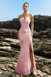 Sparkly Strapless Sereia Preto Vestido de Noite de Lantejoulas