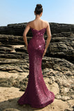 Sparkly Strapless Sereia Preto Vestido de Noite de Lantejoulas