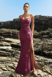 Sparkly Strapless Sereia Preto Vestido de Noite de Lantejoulas