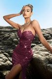 Sparkly Strapless Sereia Preto Vestido de Noite de Lantejoulas