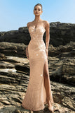 Sparkly Strapless Sereia Preto Vestido de Noite de Lantejoulas