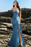 Sparkly Strapless Sereia Preto Vestido de Noite de Lantejoulas