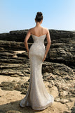 Sparkly Strapless Sereia Preto Vestido de Noite de Lantejoulas