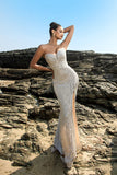 Sparkly Strapless Sereia Preto Vestido de Noite de Lantejoulas
