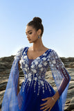 Royal Blue A Line Appliqued Tulle Vestido de Noite