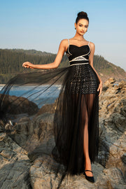 Alças Esparguete Preto Um Vestido de Noite Linha