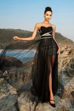 Alças Esparguete Preto Um Vestido de Noite Linha