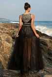 Alças Esparguete Preto Um Vestido de Noite Linha