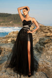 Alças Esparguete Preto Um Vestido de Noite Linha