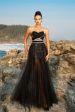 Alças Esparguete Preto Um Vestido de Noite Linha