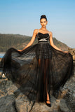 Alças Esparguete Preto Um Vestido de Noite Linha