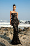 Strapless Preto Sereia Vestido de Noite