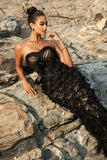 Strapless Preto Sereia Vestido de Noite
