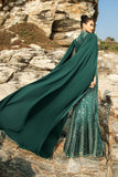 Vestido de noite de sereia verde escuro brilhante com mangas de cabo
