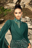 Vestido de noite de sereia verde escuro brilhante com mangas de cabo
