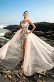 Sparkly Blush Esparguete Correias Sereia Vestido de Noite com Cabo