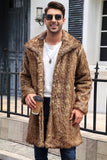 Branco Cinzento Longo Frontal Aberto Polo Collar Fur Coat
