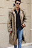 Branco Cinzento Longo Frontal Aberto Polo Collar Fur Coat