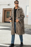 Branco Cinzento Longo Frontal Aberto Polo Collar Fur Coat