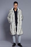 Branco Cinzento Longo Frontal Aberto Polo Collar Fur Coat