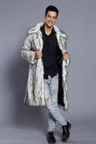 Branco Cinzento Longo Frontal Aberto Polo Collar Fur Coat