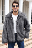 Preto Fofo Faux Fur inverno Casaco Masculino