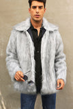 Preto Fofo Faux Fur inverno Casaco Masculino